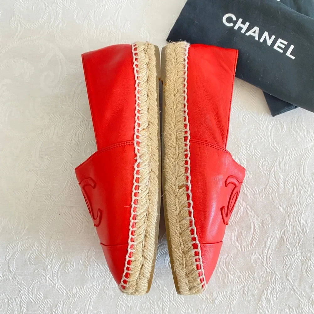 CHANEL coral red Lambskin CC Espadrilles